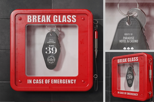 Hotel Keychain in Emergency Box Mockup