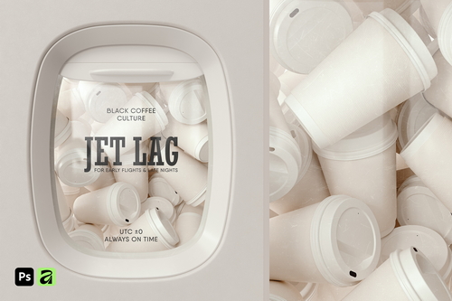 Airline Window Coffee Cups Mockup