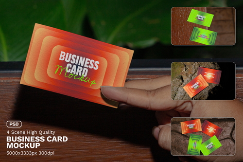 Realistic Scene Business Card Mockup