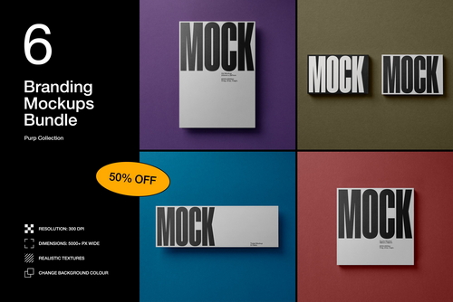 Branding Mockup Bundle 'Purp' - 6 Stationery Mockups