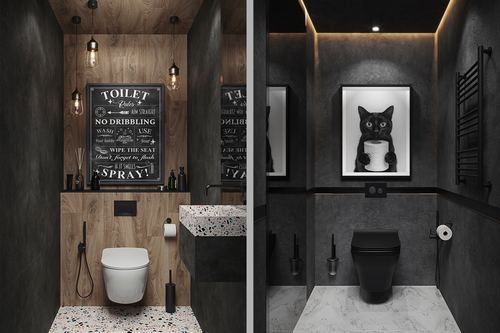 Poster in Black Bathroom Interior Mockup