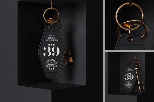 Hotel Keychain with Vintage Gold Key Mockup