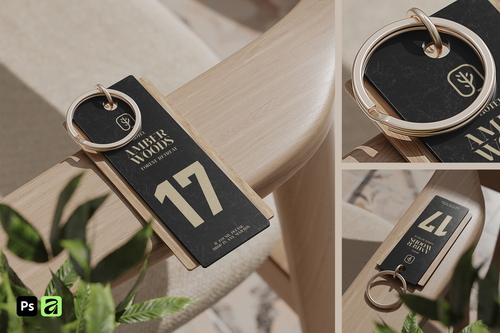 Acrylic Key Tag with Wooden Detail Mockup