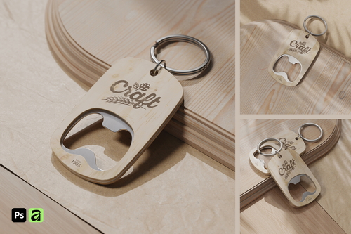 Wooden Keychain Bottle Opener Mockup