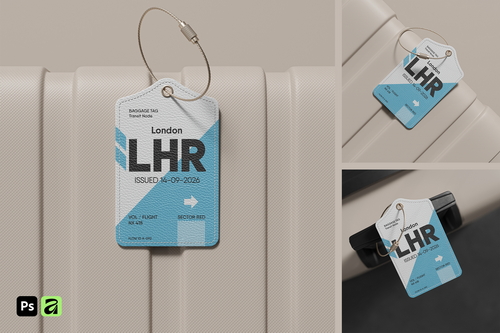 Leather Luggage Tag with Metal Cable Loop Mockup