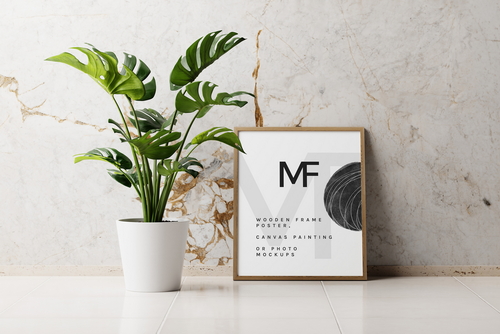 Wooden Frame Poster, Canvas painting or Photo Mockups