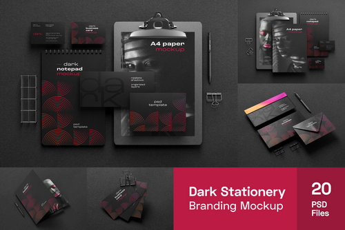 Dark Stationery Branding Mockup Set