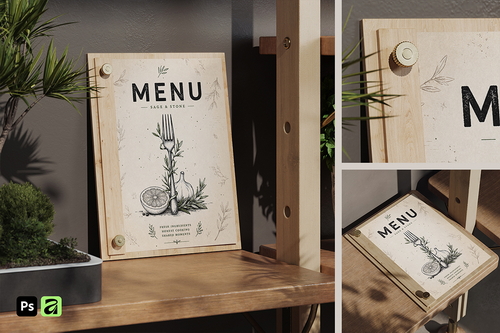 Wooden Menu Board on Screws Mockup