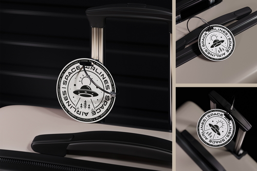 Round Luggage Tag Attached to the Suitcase Mockup