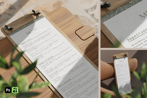 Wooden Clip Screw Menu Mockup