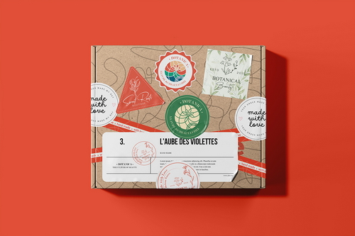 Kraft Box with Set of Different Stickers Mockup