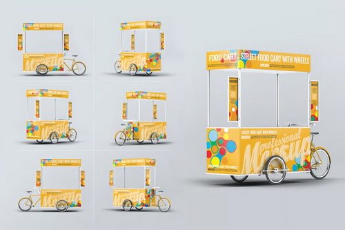 Food Cart Kiosk With Wheels Mock-Up