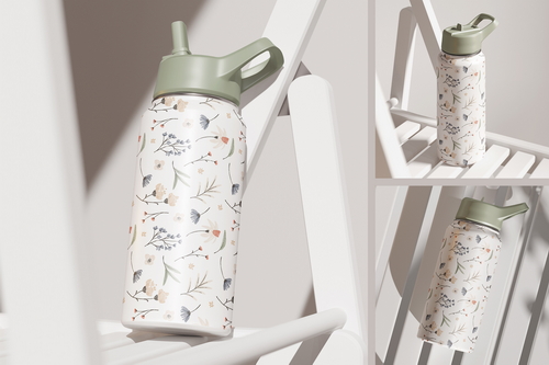 Thermo Flask on the Wooden Chair Mockup