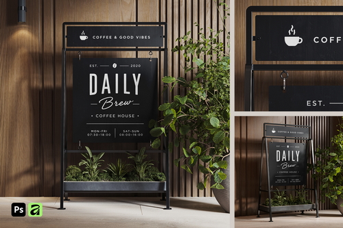 Sidewalk Caf&eacute; Planter Sign Mockup