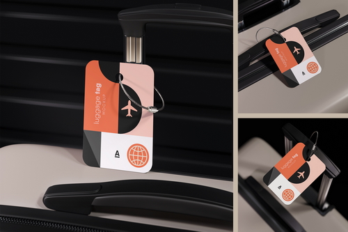 Luggage Tag Attached to the Suitcase with Cable Loop Mockup