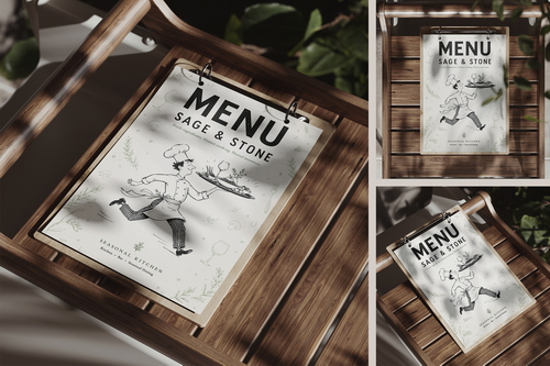 Restaurant Menu on Wooden Tray Mockup