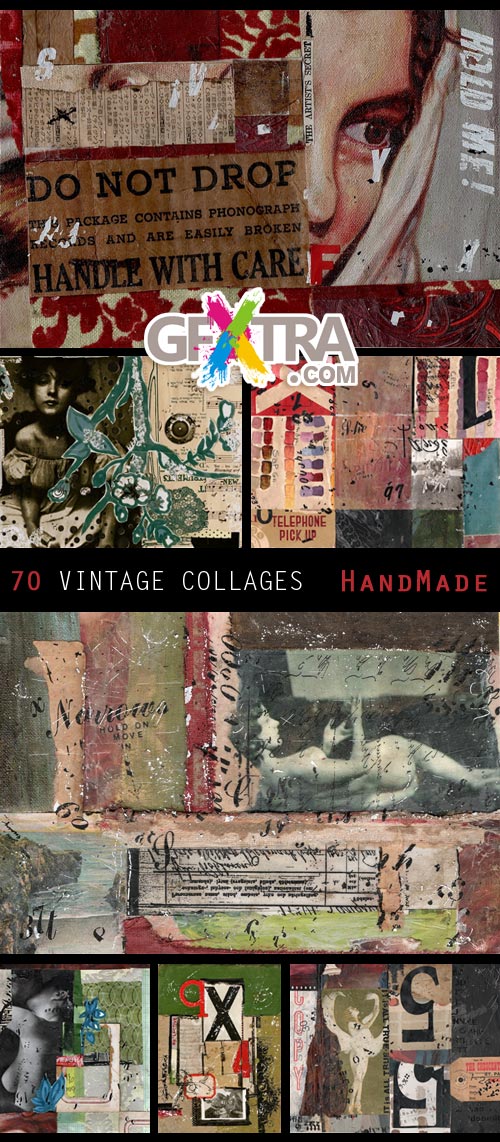 70 Vintage Collages, Handmade, HQ JPGs