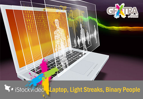 iStockVideo - Laptop, Light Streaks, Binary People (orange) HD1080