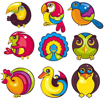 Rounded Colorfull Birds 9xEPS Icons