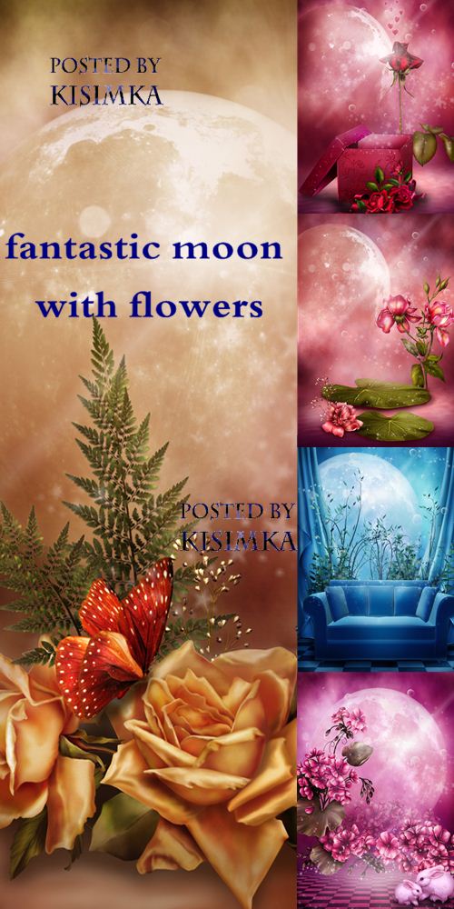 Stock Photo: Fantastic Moon with Flowers 5xJPGs