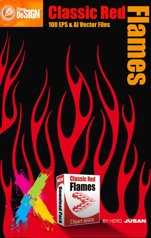 ClipArt Design - Classic Red Flames 100 EPS
