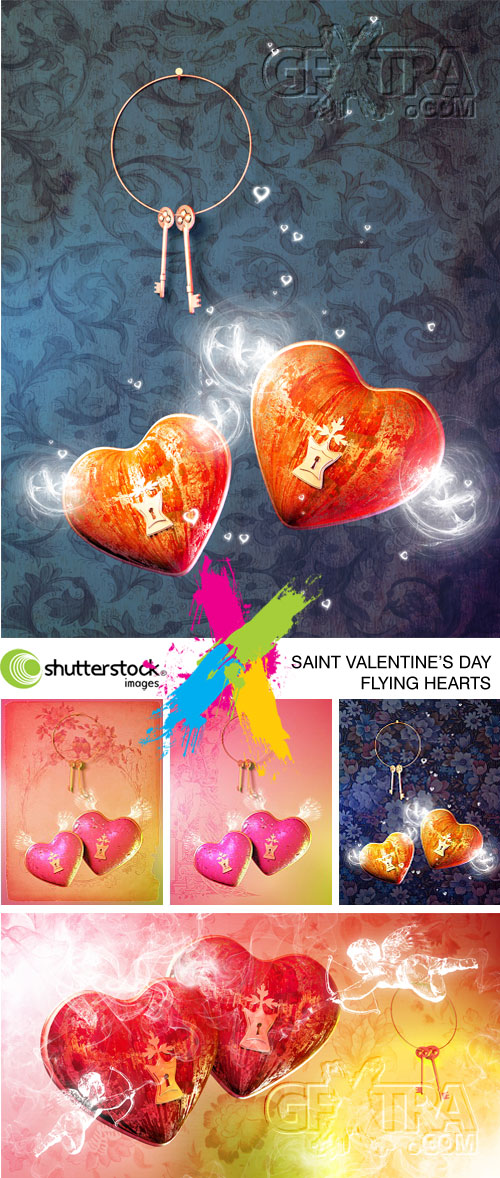 Saint Valentines Day Flying Hearts 5xJPGs - Shutterstock