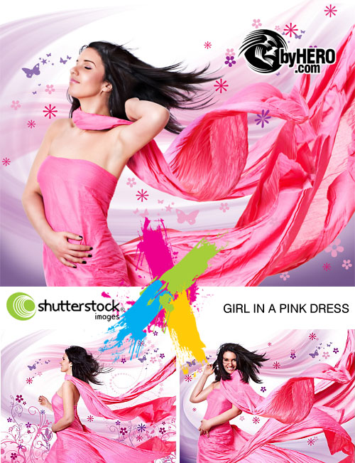 Girl in a Pink Dress 3xJPGs - Shutterstock