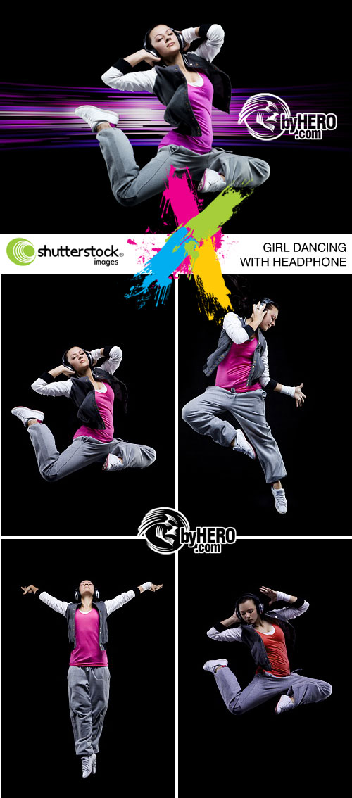 Girl Dancing with Headphone 5xJPGs - Shutterstock