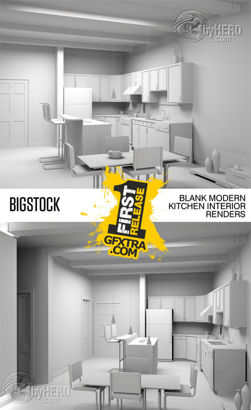 Blank Modern Kitchen Interors, 2 UHQ Renders - BigStockPhoto