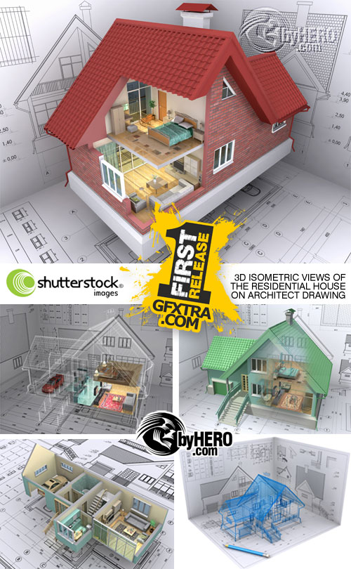 3D Isometric Views of the Residential Houses on Drawing 5xJPGs Stock Image SS