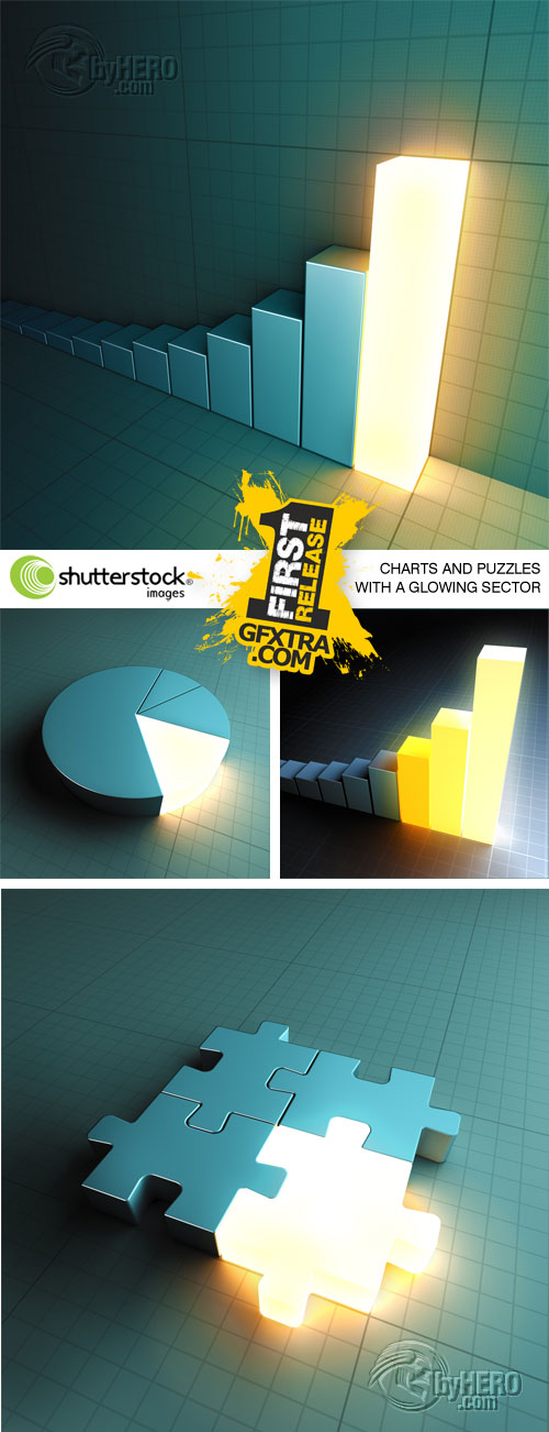 Charts and Puzzles With a Glowing Sector 4xJPGs Stock Image SS