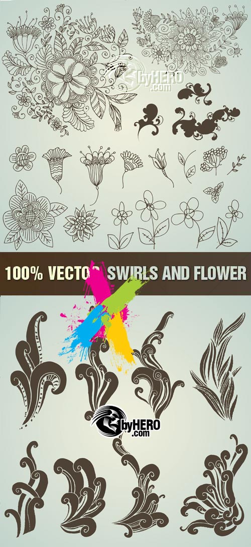 Shutterstock - Swirls and Flowers, 2xEPS