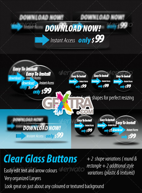 Clear Glass Resizable Buttons - GraphicRiver - REUPLOADED