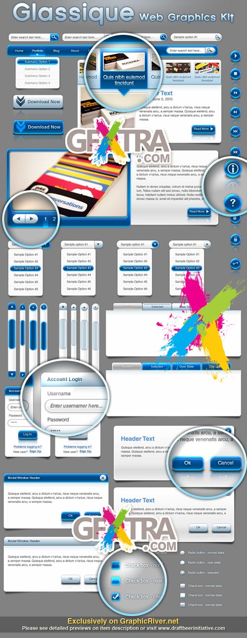 GraphicRiver - Glassique Blue Web Graphics Kit, PSD