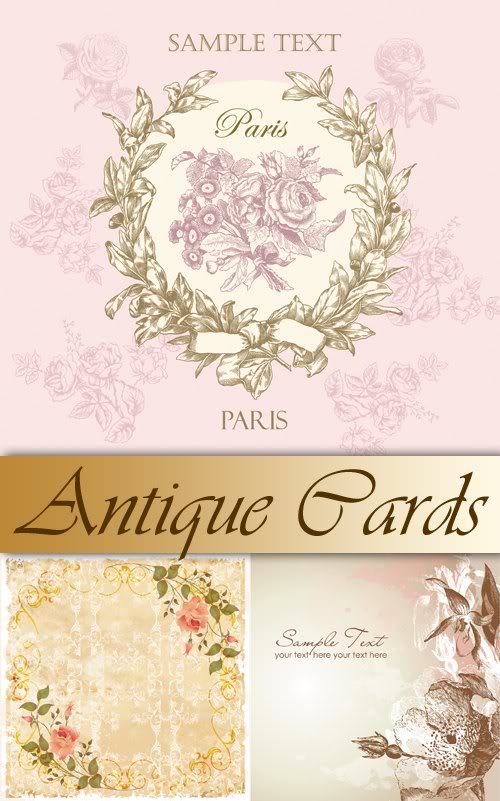 Shutterstock - Antique Floral Cards 3xEPS