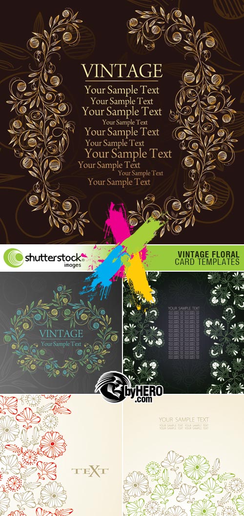 Shutterstock - Floral Vintage Card Templates 5xEPS