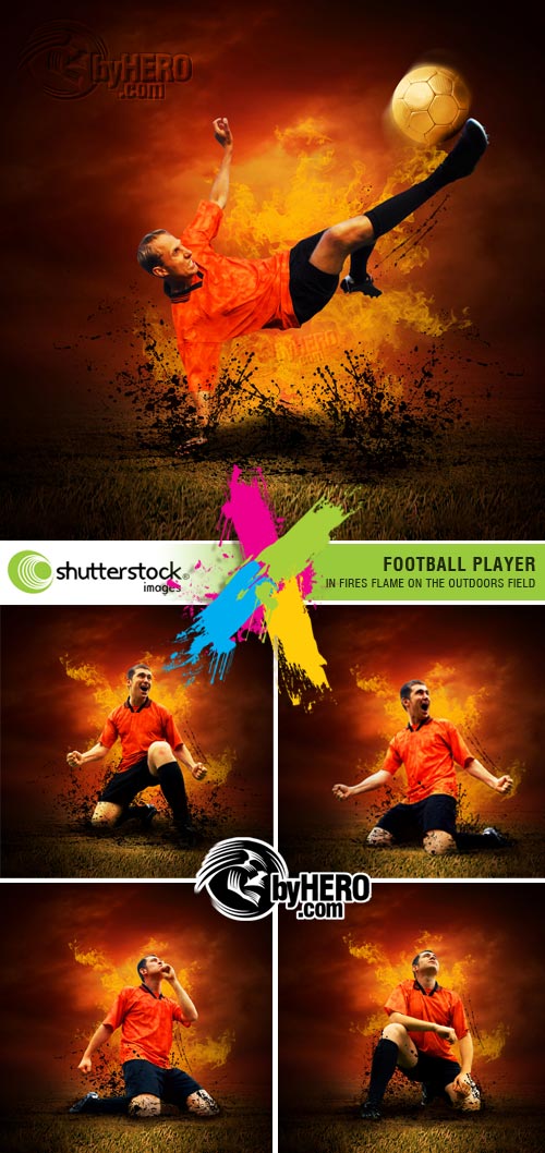 Shutterstock - Football Player in Fires Flame on the Outdoors Field 5xJPGs