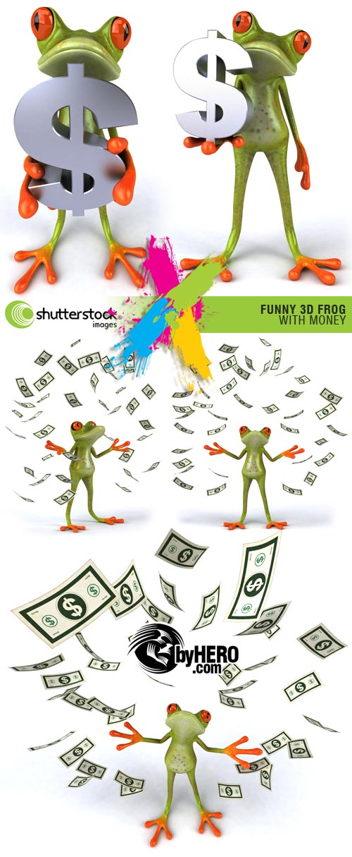 Shutterstock - Funny 3D Frog with Money 5xJPGs