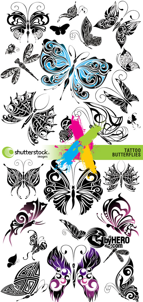 Tattoo Butterflies in Vectors 2xEPS Vector SS
