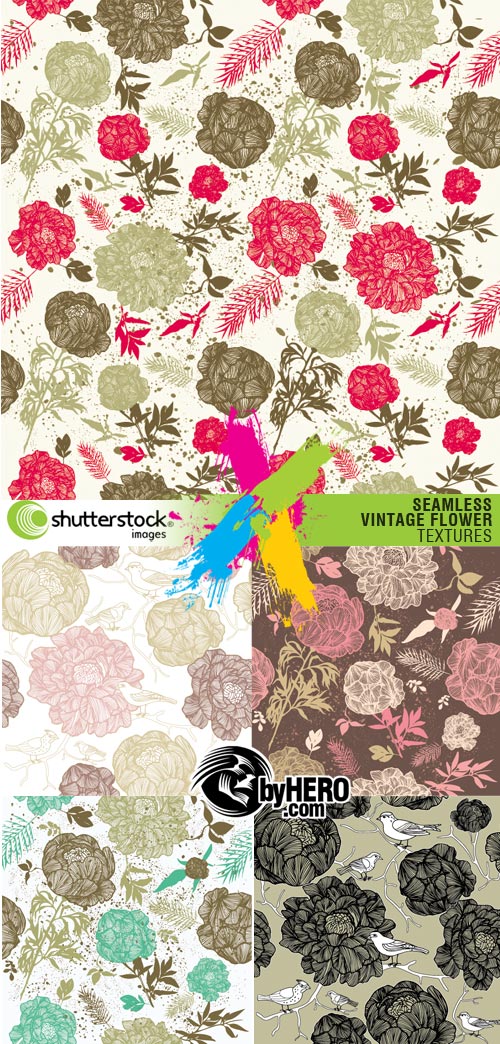 Seamless Vintage Flower Textures 2xEPS Vector SS