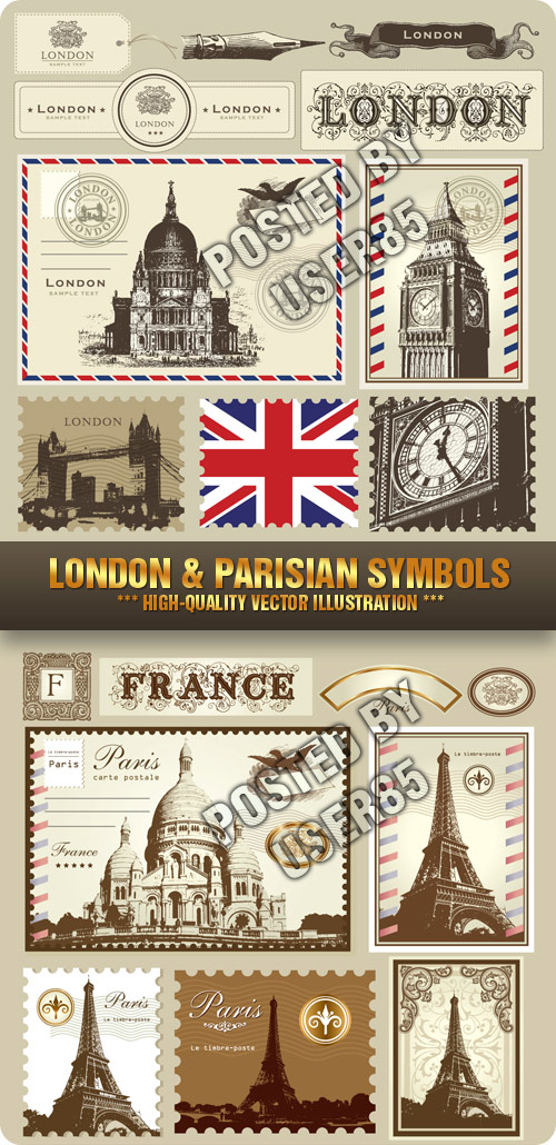Stock Vector - London & Parisian Symbols