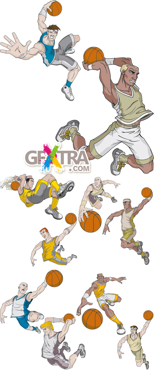 Basketball Players in Action - Vector Illustration