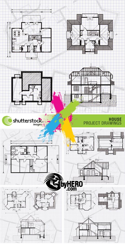 House Project Drawings 5xEPS Vector SS