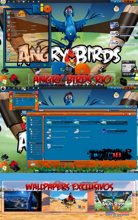Theme for Windows 7 - Angry birds Rio