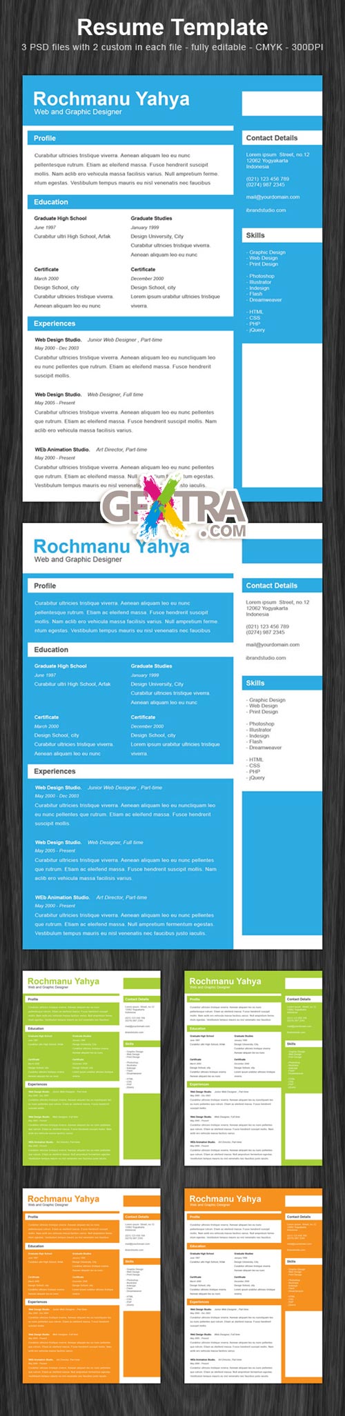Clean one page Resume PSD Template