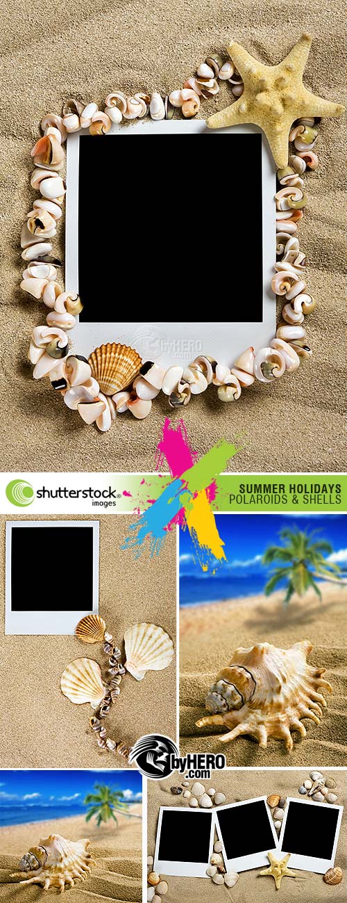 Summer Holiday, Polaroids & Shells 5xJPGs Stock Image