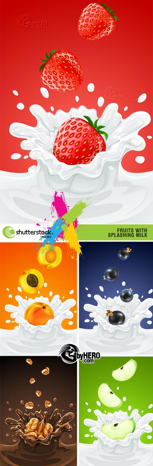 Fruit in Milk 5xEPS - Shutterstock
