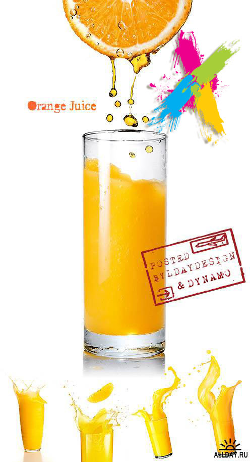 Stock Photo - Fresh orange juice in glass isolated on white background