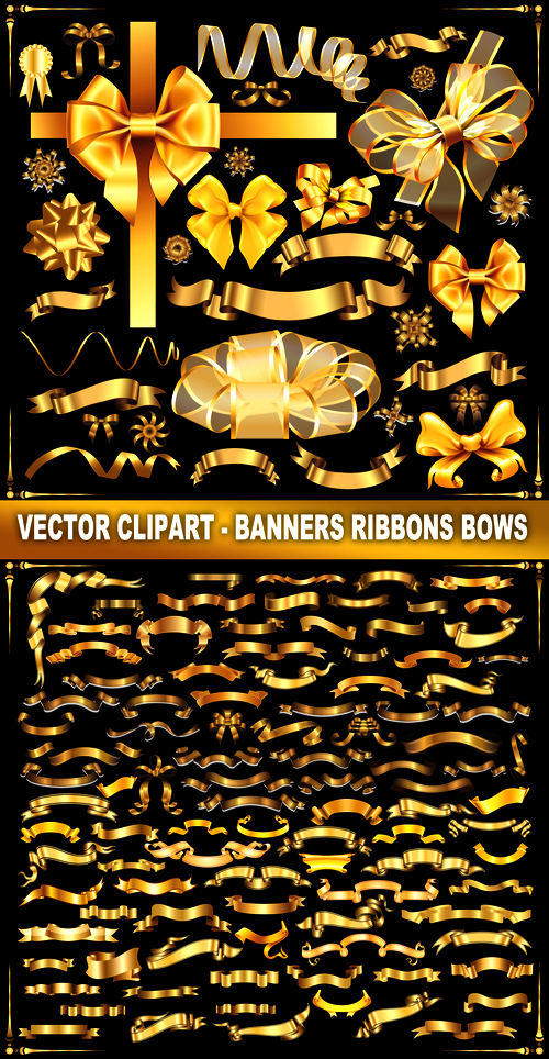 Vector clipart - Gold banners ribbons bows