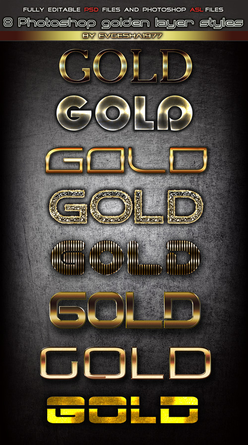 8 Gold layer styles for photoshop